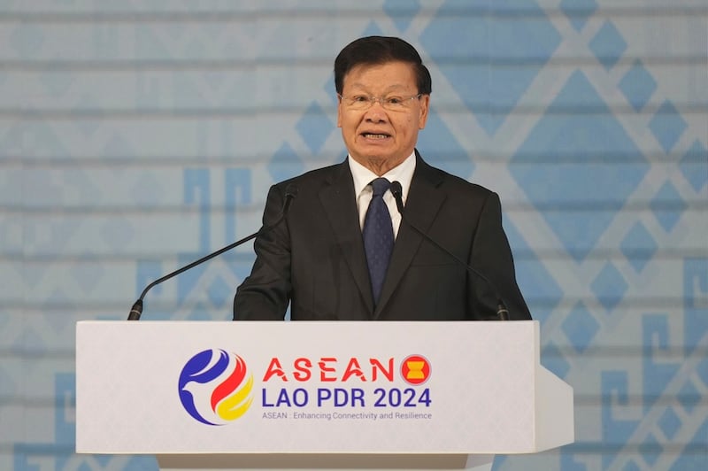 Laos’ President Thongloun Sisoulith delivers his speech during the opening ceremony of the ASEAN Summit in Vientiane.